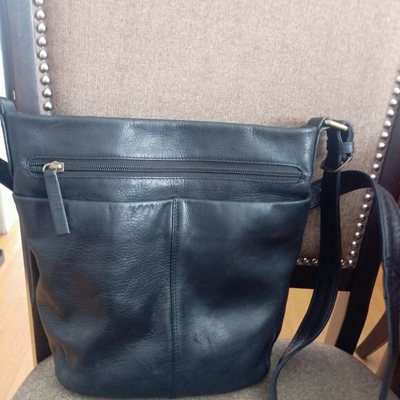 Derek Alexander Soft Black Leather Unisex Organizer Crossbody Bag - Picture 2 of 11